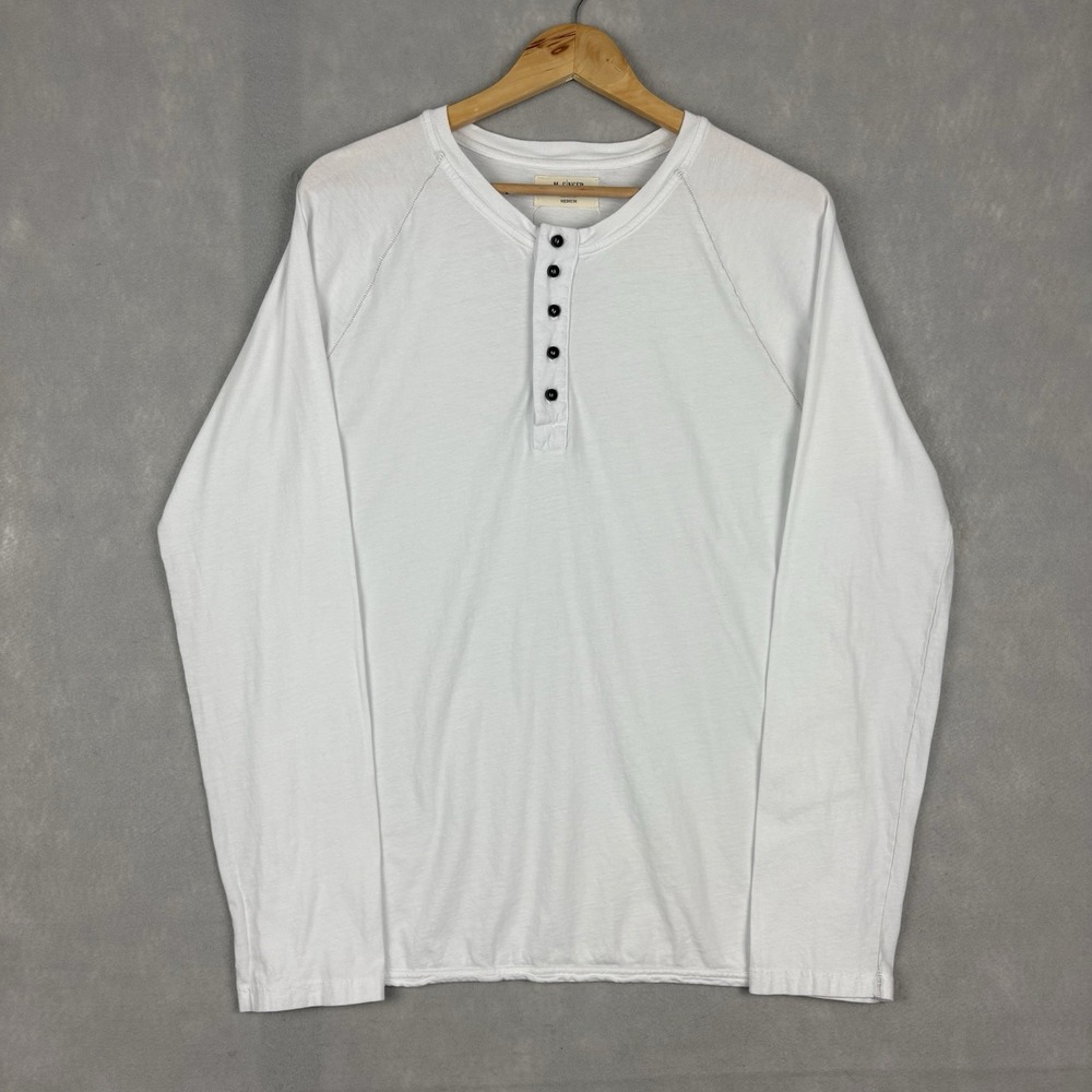 M. Singer Henley Shirt Men’s Medium White Long Sleeve Made In USA Thin Casual - Picture 2 of 9